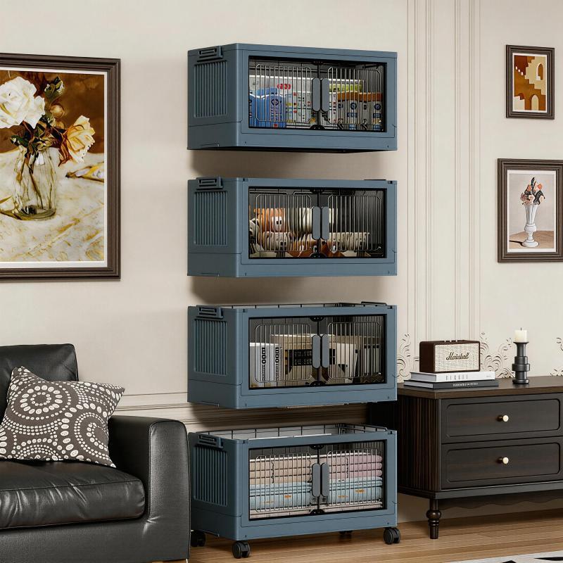 5 Tier Plastic Storage Bins with Wheels, Foldable Collapsible Stackable Organizer for Home and Garage