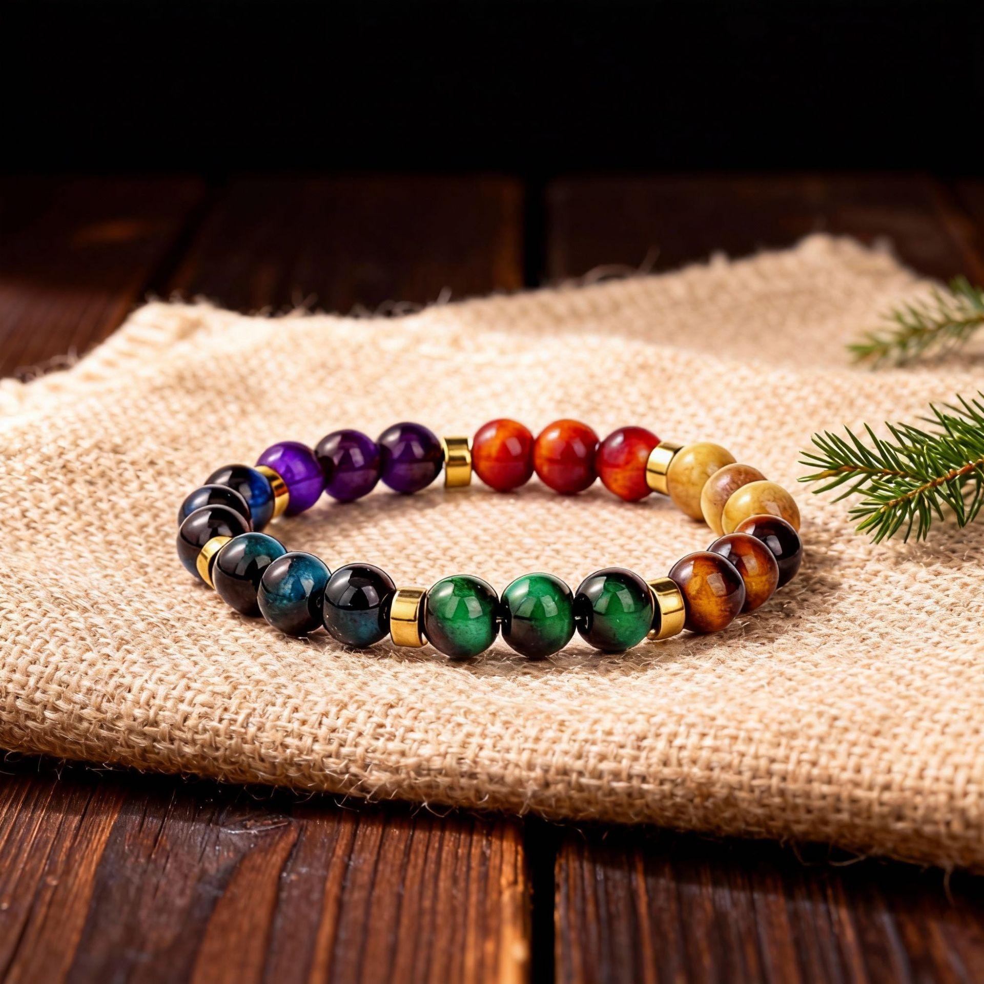 7 Chakras Natural Stone Beaded Bracelet for Women Men, Yoga Meditation Energy Balance Healing Crystal Lava Rock Diffuser Bracelet, Reiki Anxiety Relief Jewelry Gift