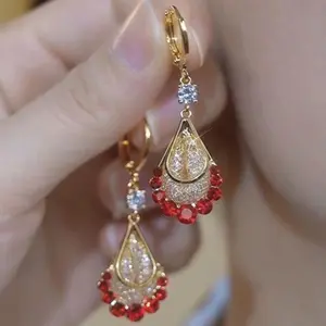 Women Crystal Mesh Teardrop Earrings — Gold Wire Net Drop, Gift for Her