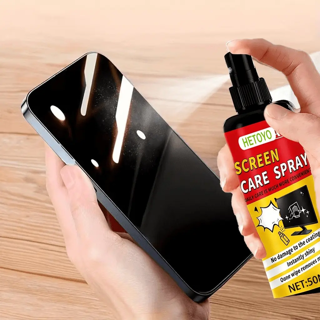 Screen care kit, spray, reusable, for multi-functional screen care, suitable for mobile phones, tablets, cars, glasses, and electronic products. Compact design, portable and efficient.