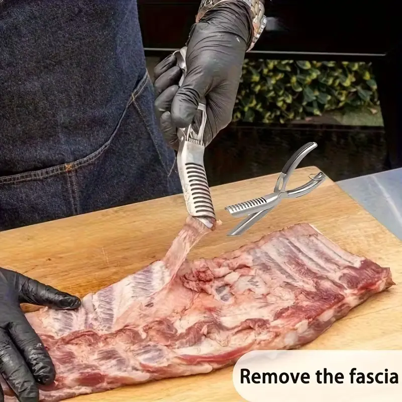 Professional Rib Removal Tool, Food Grade Stainless Steel BBQ Bone Knife, Arc Design, Easy Pork Beef Rib Handling, Non-Slip Handle, Dishwasher Safe