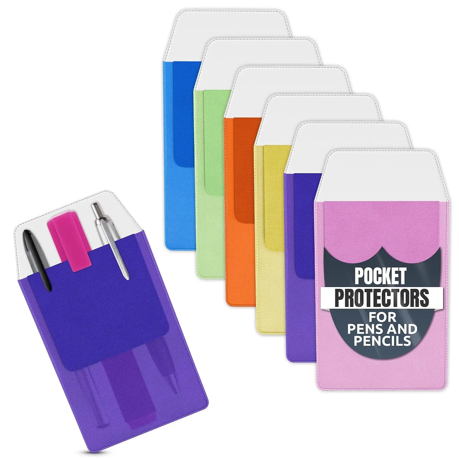 6 count Pocket Protector for Pens, Pencils and Markers, 3.2 x 6.1 In | Pocket Pen Holder Organizer, Ink Leak Guard, Plastic, Slim Fit, for Teachers, Engineers, Office Workers, Lab Coats and Shirts