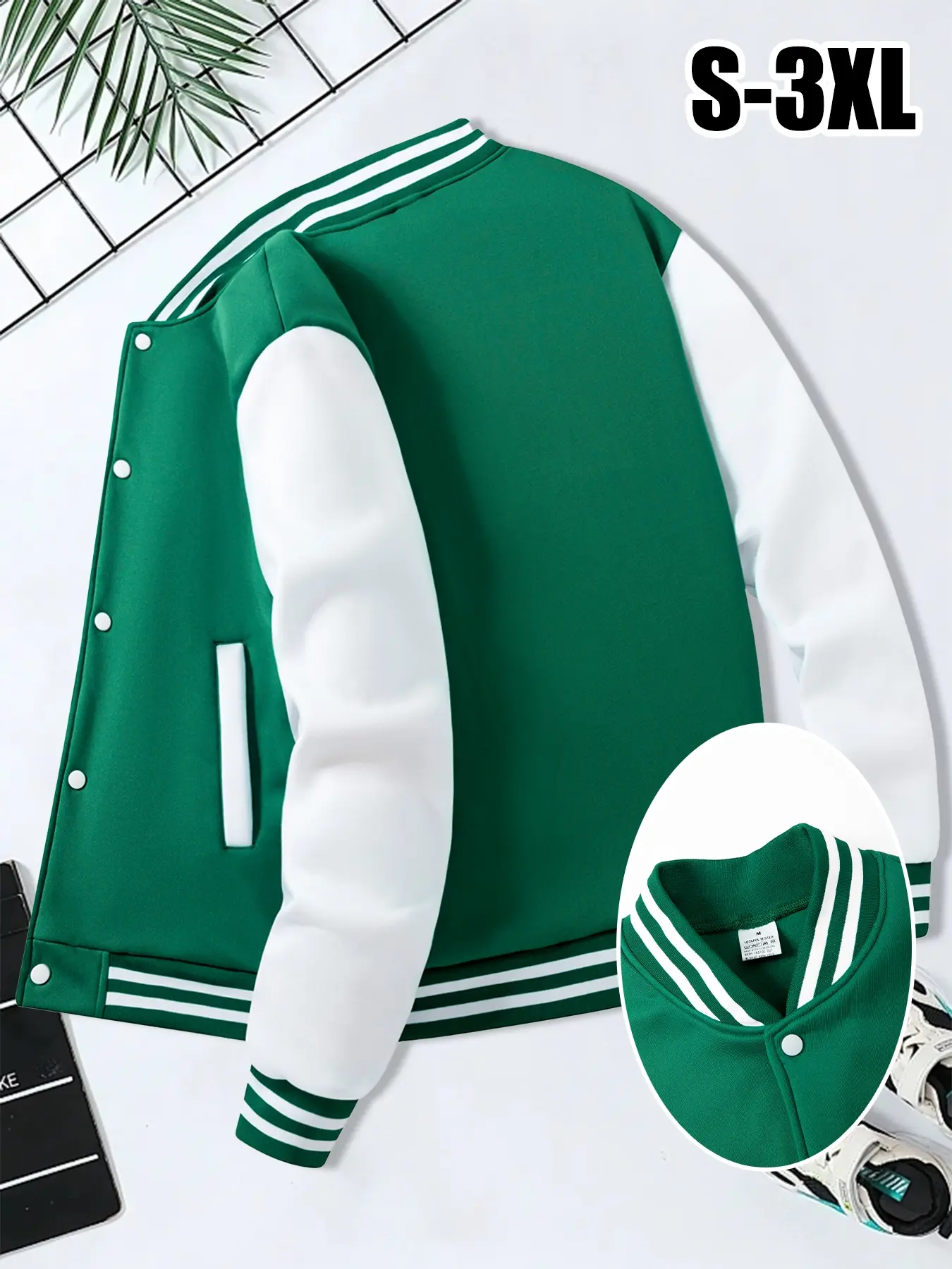 Men's Baseball Jacket, Men's Fall‑Winter Jacket - Color-Block Varsity Outerwear with Contrast Sleeves & Snap Button Closure, Lightweight Fleece Lined Warm Casual Coat for Daily Commute Street Home, Back to School Gift for Him