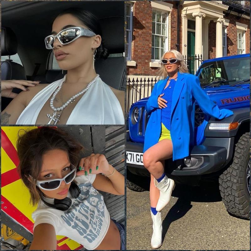 Y2K Glasses & Sunglasses 2000s Retro | Black Rave Party Shades | Futuristic Rimless Wrapround UV400 Polarized Sunglasses for Women Men | Unisex Sports Fashion Sun Glasses