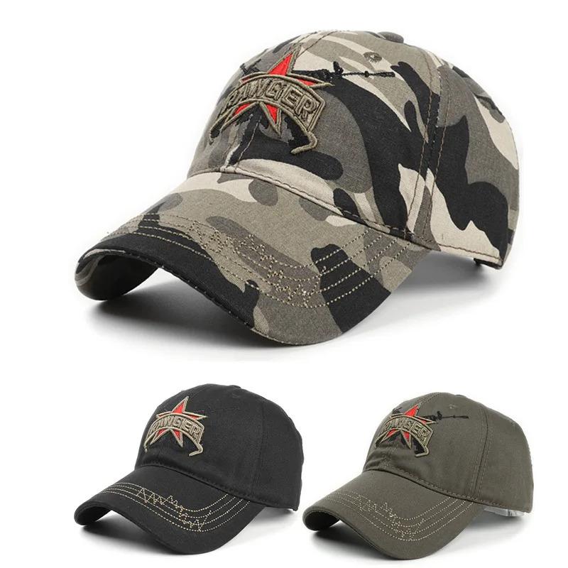 Euro-American Retro Embroidered Letter Five-Star Soft-Top Camouflage Breathable Adjustable Military Visor Classic Baseball Cap