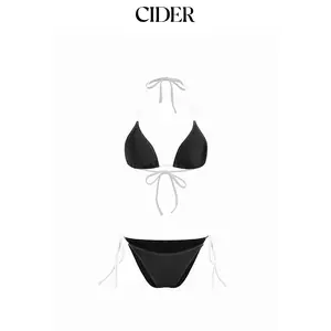 Cider V-neck Contrasting Binding Halter Tie Side Bikini Set