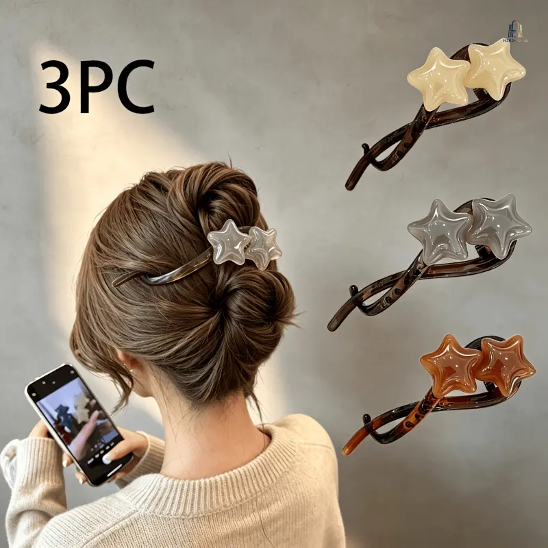 3Pcs Elegant Star Twist Hair Clips Premium Back Head Updo Hair Accessories Minimalist Hair Jaw Clip Set Trendy Dainty Hair Ornaments For Women Daily Styling