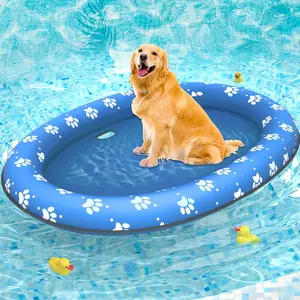 Soft Inflatable Dog Pool Float Raft, Cute Paw Print Dog Swimming Floatie, Summer Water Toy for Dogs Puppies, Pet Floating Bed for Pool Lake Beach