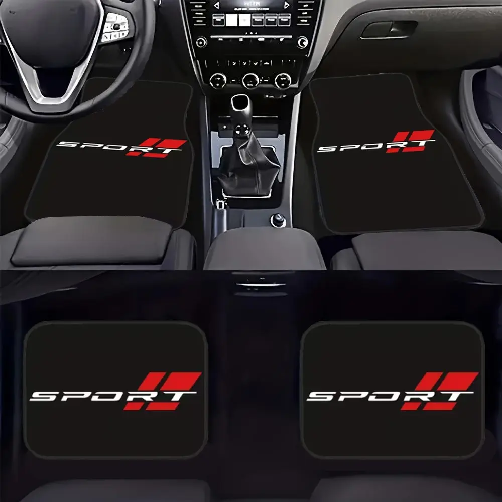 4pc Sport Design Universal Car Floor Mats, Car Mats Set, Durable Polyester Material, with Letters, Fits Most Vehicles, Vehicle Interior Protection