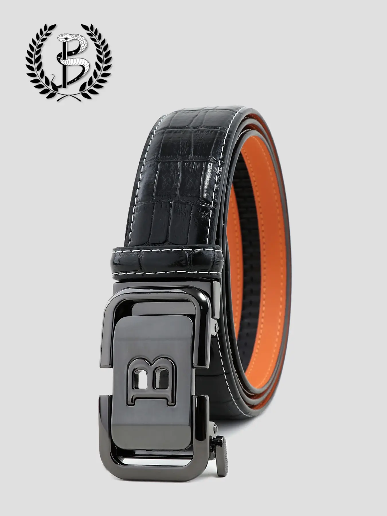 Luxury Men's Automatic Buckle Belt, Textured Crocodile Skin Waistband, Simple and Versatile for Suits and Jeans, All Seasons Accessory, Business Casual Belt
