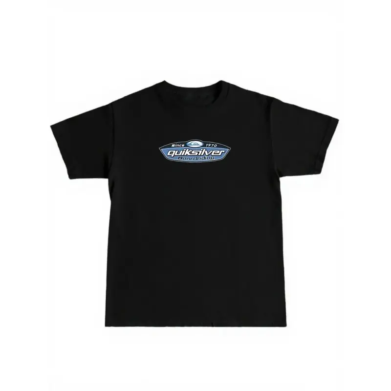 Quiksilver Since 1970 Surf Oval Logo Graphic T Shirt for Men Women, 100% Cotton Oversized Vintage Surfing Beach Casual Tee, Classic Surf Brand Minimal Street Top Match Baggy Jeans Boardshorts Silver Chain Bucket Hat