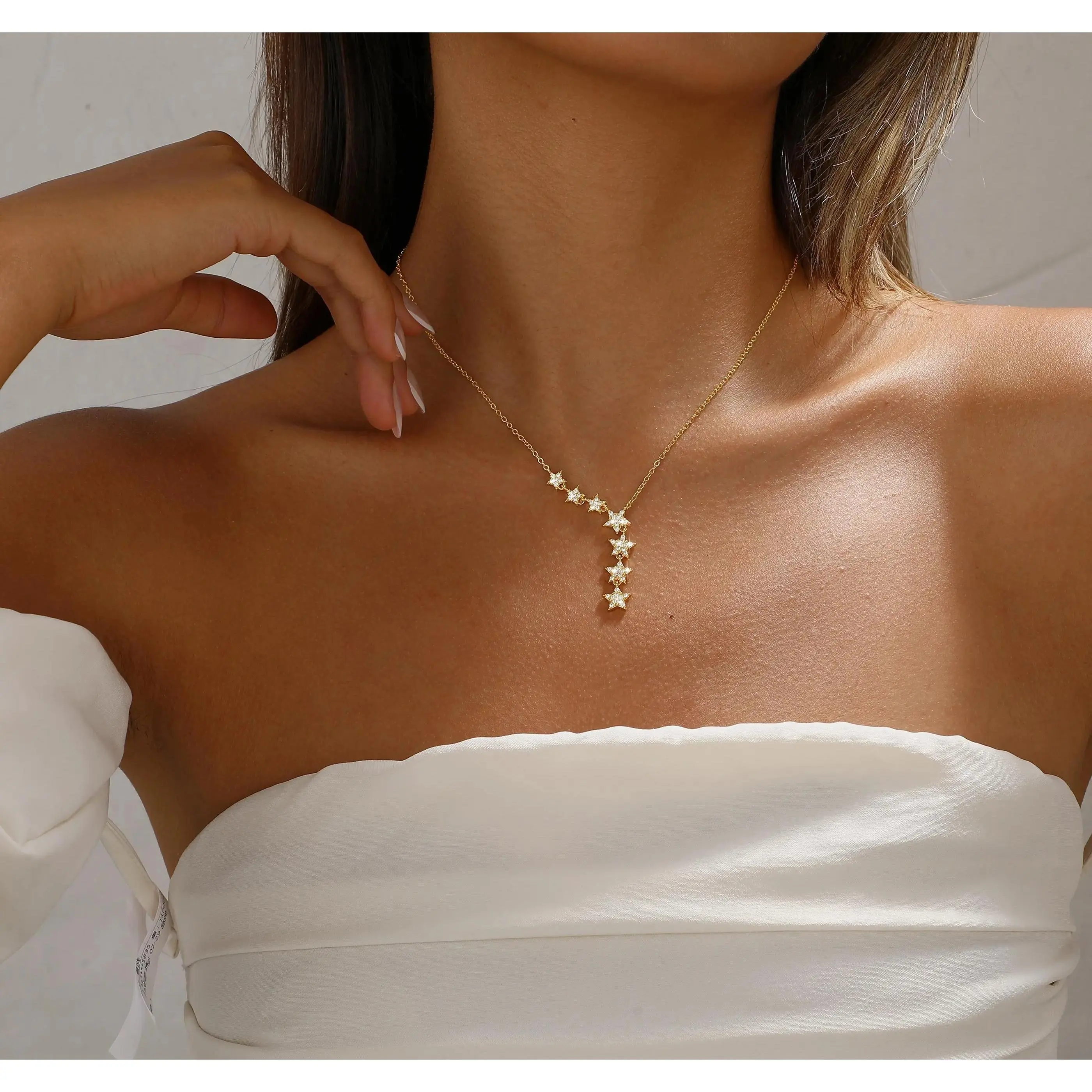 Crystal Dainty Star Necklace for Women 18K Gold Plated Star Charm Statement Y-Necklace Gold/Silver Shining Exquisite Choker Necklace for Women Adjustable Jewelry Gifts,summerwins