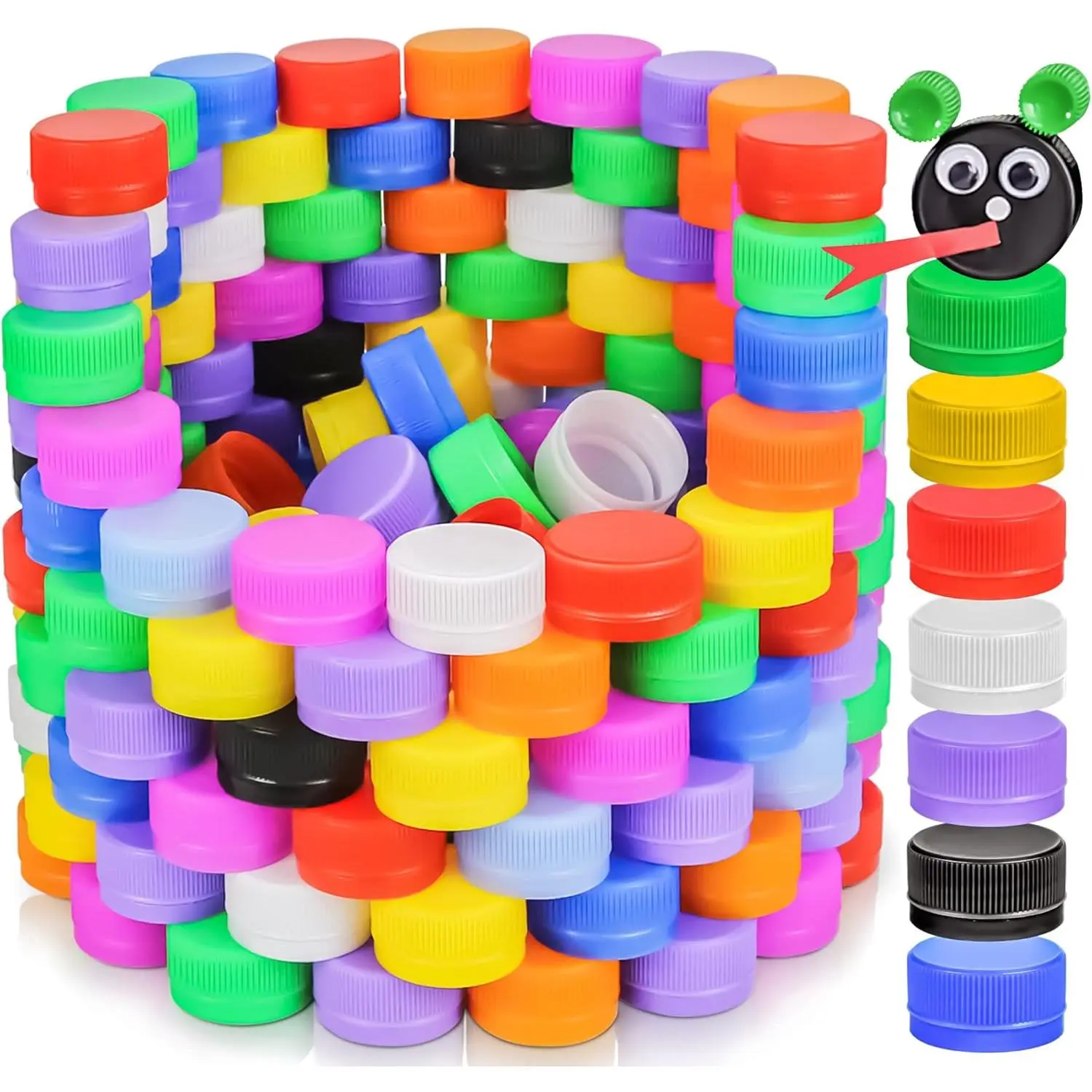 50 count Colorful Plastic Bottle Caps, 1.2 Inch Plastic Bottle  Colored Bottle Tops, Small Craft Bottlecaps DIY Bottle  Neon Plastic Bottle Cap Top Lid for Craft and DIY