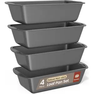 Swiss Loaf Pan Set 4-Piece - Deluxe Nonstick Carbon Steel Bakeware for Perfect Bread and Cakes – Dishwasher Safe, Premium Pans for Home Baking