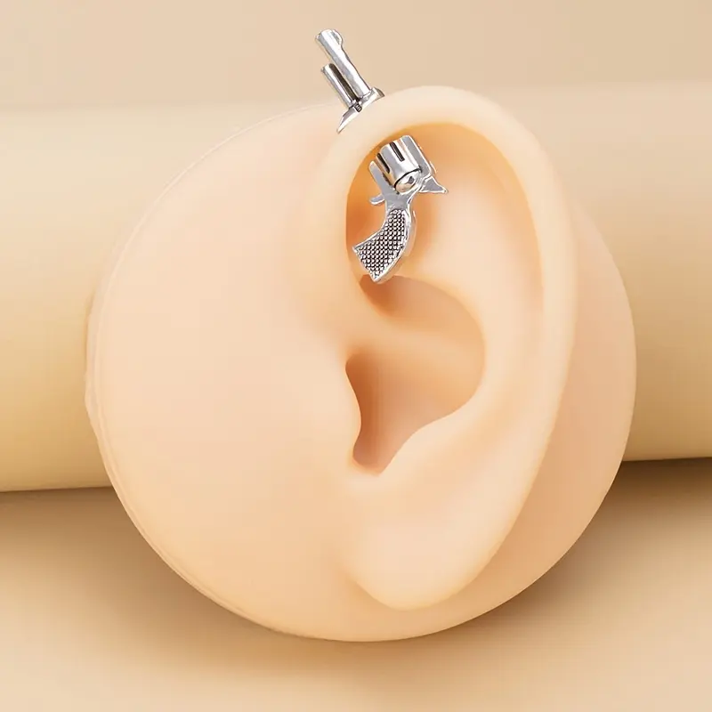 Women's Metallic Punk Stud Earrings - 1pc Custom Shaped Dragon/Bull/Revolver Designs - One Size No Earring Stack Vintage Costume Jewelry for Tragus Cartilage Helix Conch Ear Bone Piercings, Female, Custom Shaped Earrings