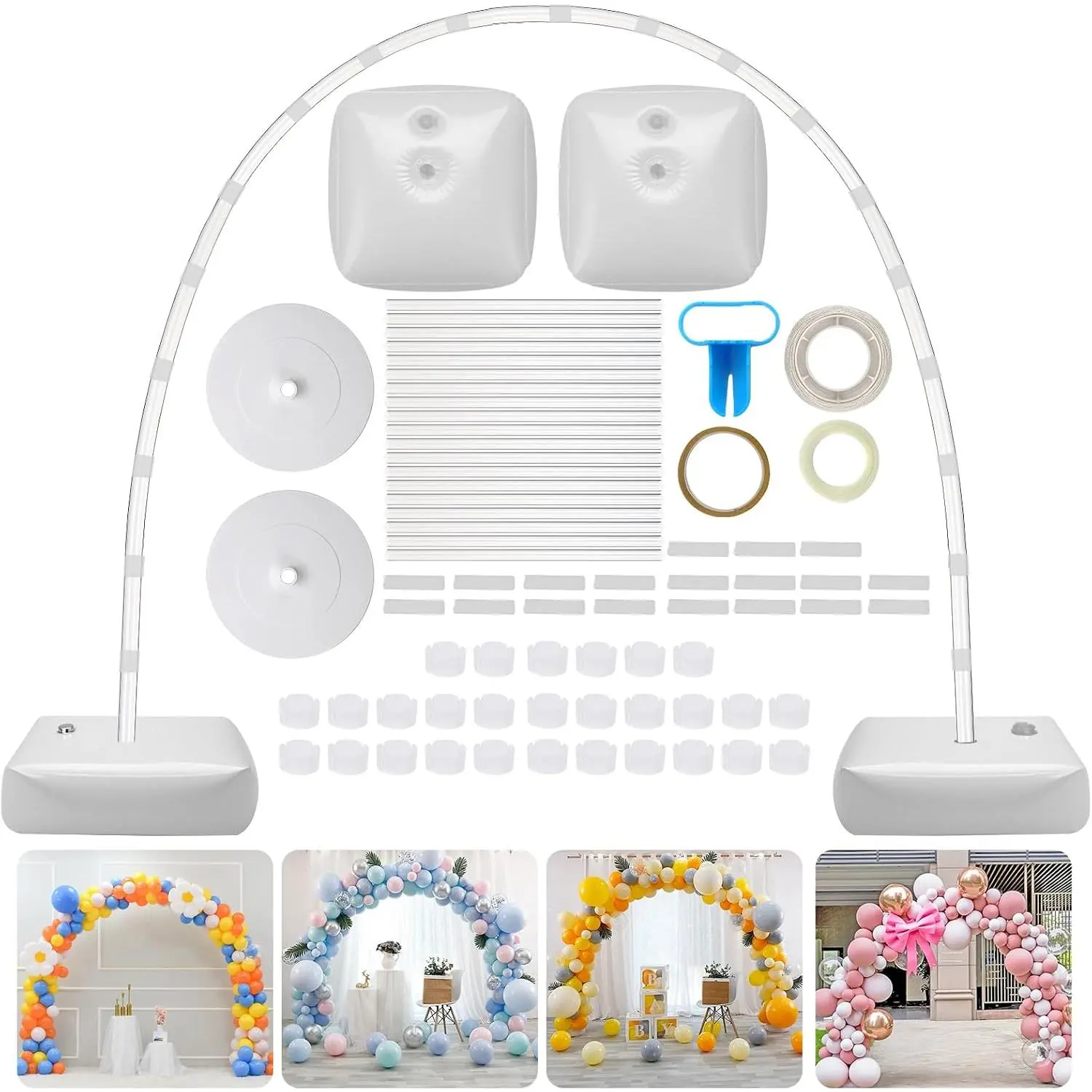 Balloon Arch Kit, Adjustable 10FT Wide & 8FT Tall Balloon Arch Stand Kit with Water Fillable Bases, Garden Arbors  Support Stand with 40 count Balloon Clips for Wedding, Graduation, Holiday Party