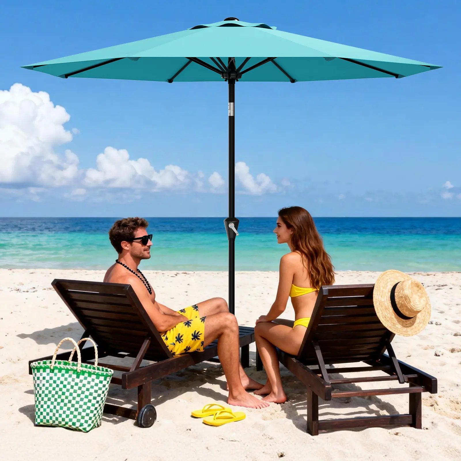 Garvee 9ft Outdoor Patio Umbrella - UPF 50+ UV Protection, Waterproof Vented Canopy, Crank Lift & Push-Button Tilt, Heavy-Duty 8-Rib Steel Frame (Red, Base Not Included)