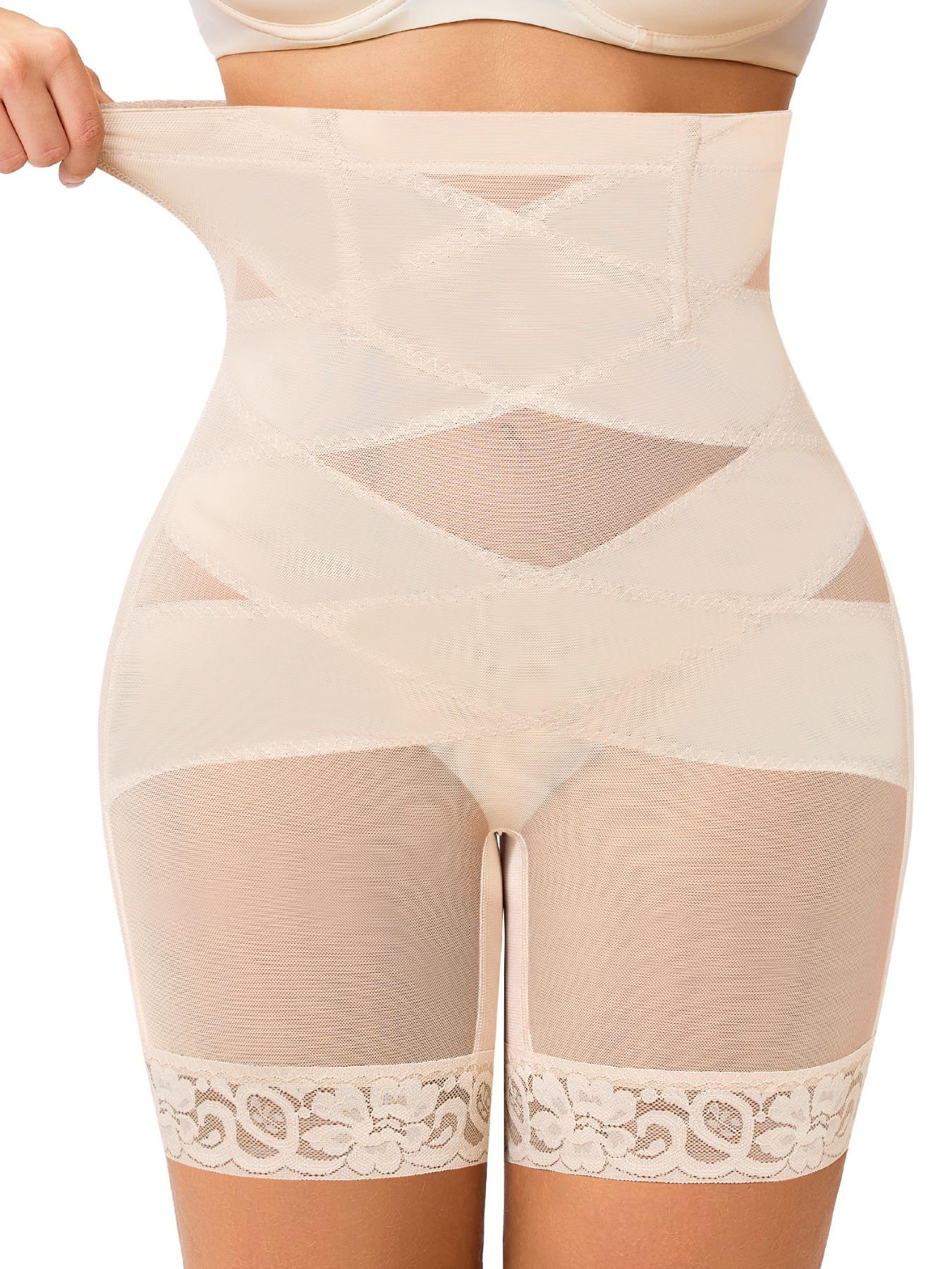 Women's Solid Color Lace Trim High Waist Shapewear Shorts, Tummy Control Shaper, High Waisted Shapers, High Stretch Shapewear Bottoms for Daily Wear