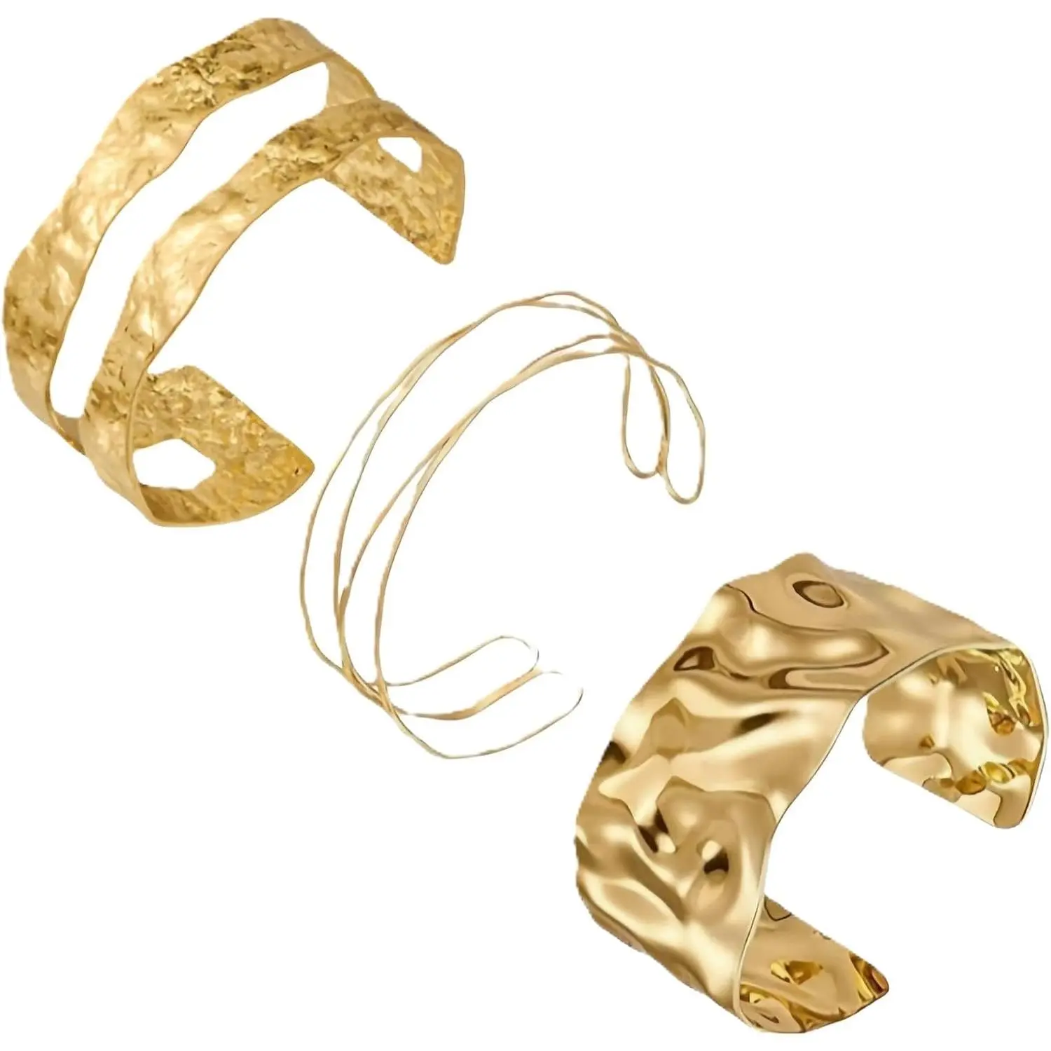 Irregular Chunky Cuff Bracelets for Women | 3 count Minimalist Statement Bangle Bracelets Set | Open Wide Bangle Arm Cuff | Daily Outfits