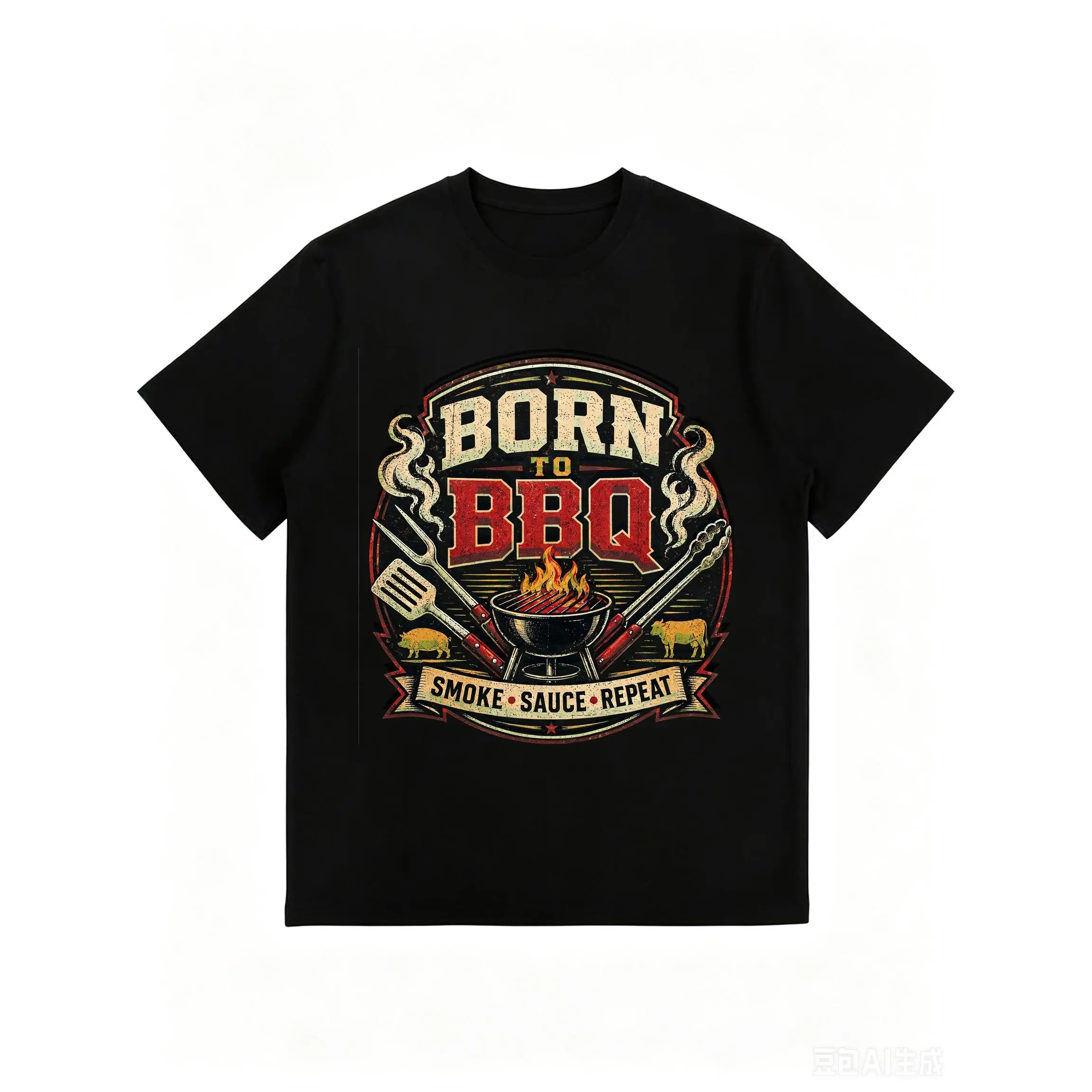 Men's Vintage 100 Cotton Slim Fit Casual Tee - Graphic Short Sleeve Lightweight Digital Print Shirt for BBQ Grill Masters, Slim Fit Shirt, 100 Cotton Clothing, Seamless, Shortsleeve, Classic