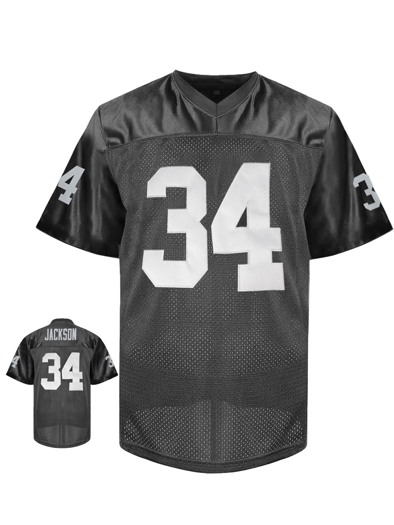 Men's #34 Letter Embroidered American Football Classic Throwback Jersey Shirts, Loose V-Neck Classic Retro Mesh Short Sleeve Pullover Sportswear Suitable For Streetwear Hip-Hop, Football, Daily Party, Sports Training