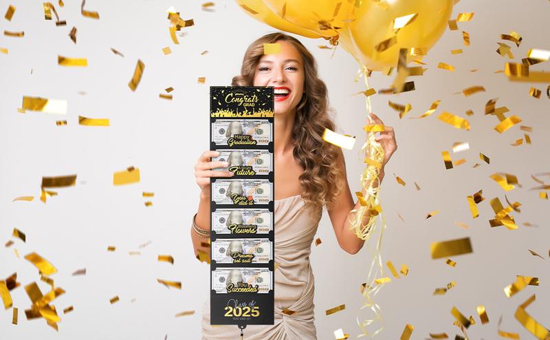 2025 Graduation Money Cards with Envelope, Graduation Gift Card Money Holder 2025, Graduation Money Holder for Cash for College High School Graduation Party (Black Gold)