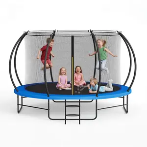 14FT Trampoline with Enclosure, ASTM Approved Outdoor Trampoline for Kids Youth Adults, Heavy Duty Galvanized Steel Frame, Anti-Rust, Ladder Included, Blue