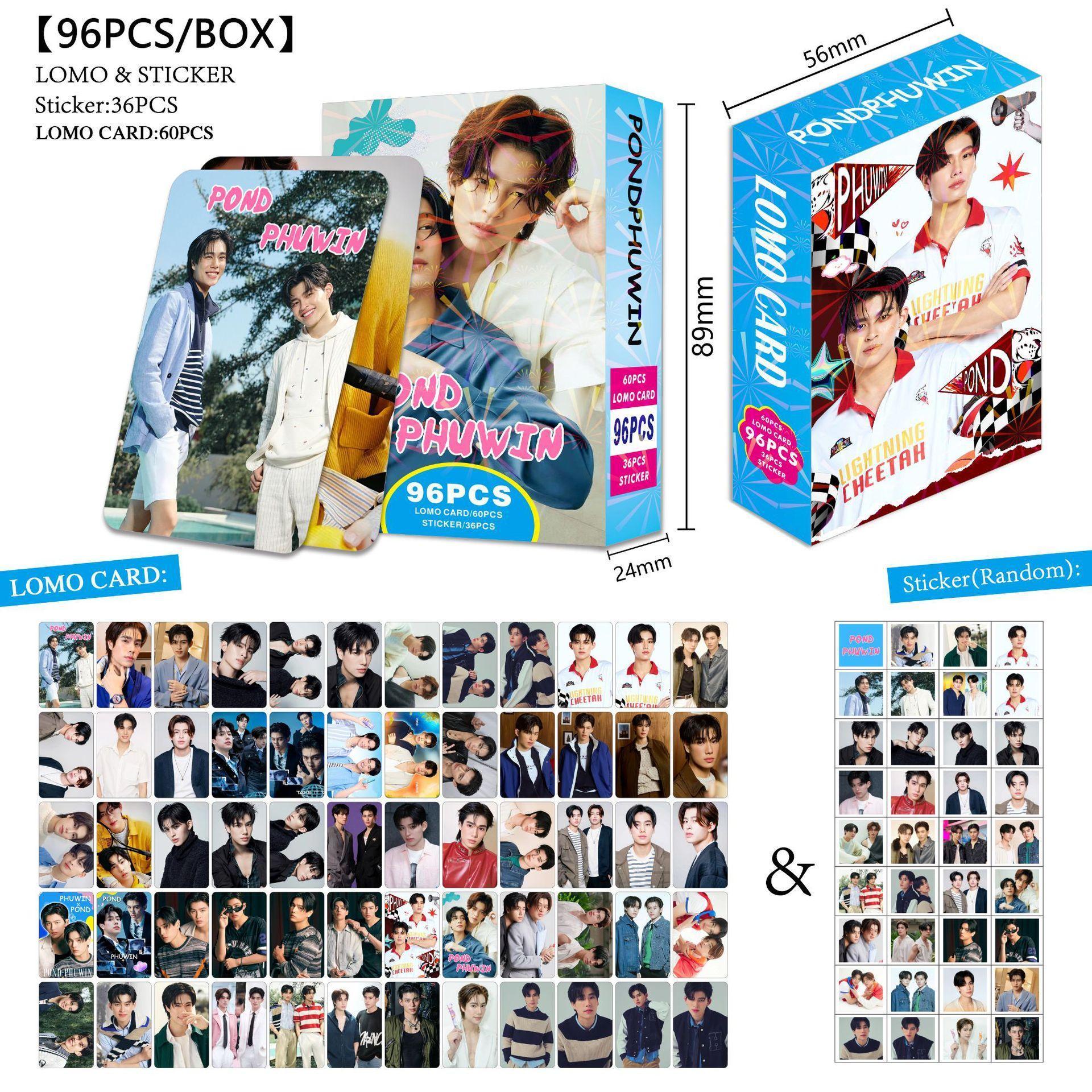 96 Pcs/Set Thailand Star PondPhuwin Laser Lomo Card Pond&Phuwin Characters  Photocard With Stickers Fans Collection cosplay gift