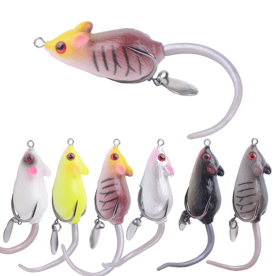 Topwater Frog Lure 4.5cm 10.5g Rat Mouse Shape with Blade Double Hooks Soft Fishing Bait