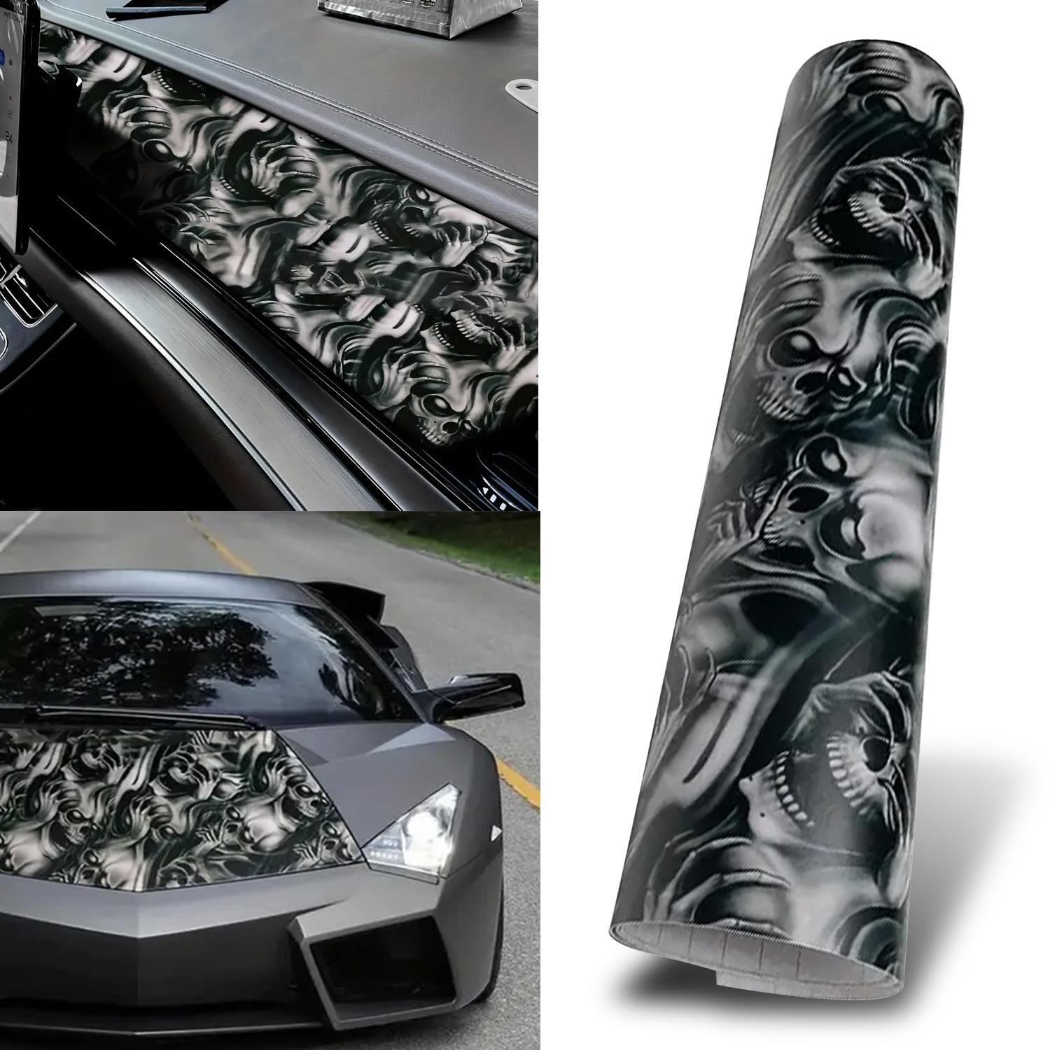 Creative Skull Pattern Car Sticker, Vinyl Wrap Roll Sticker, Anti-scratch Car Motorcycle Wrap Film, Car Exterior Decoration Accessories