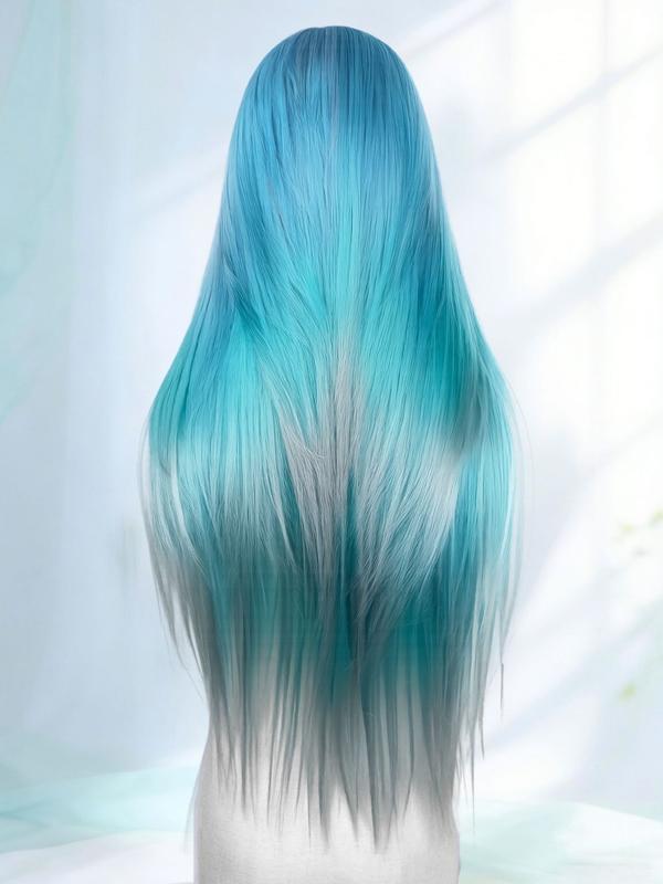Mermaid Wig Ombre Blue Mixed Lilac, 30 Inch Long Straight Hair, Heat-Resistant Synthetic Wig for Women & Girls Cosplay & Daily Wear