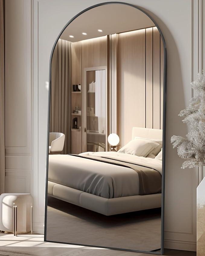 Arched 71"x26" Full Length Mirror Full Body Floor Gold Mirror Standing Hanging or Leaning Wall, Arch Wall Mirror with Stand Aluminum Alloy Thin Frame for Bedroom Cloakroom,Black 71"x26" Arched/Right Angle Full-Length Mirror with Explosion-Proof HD Glass