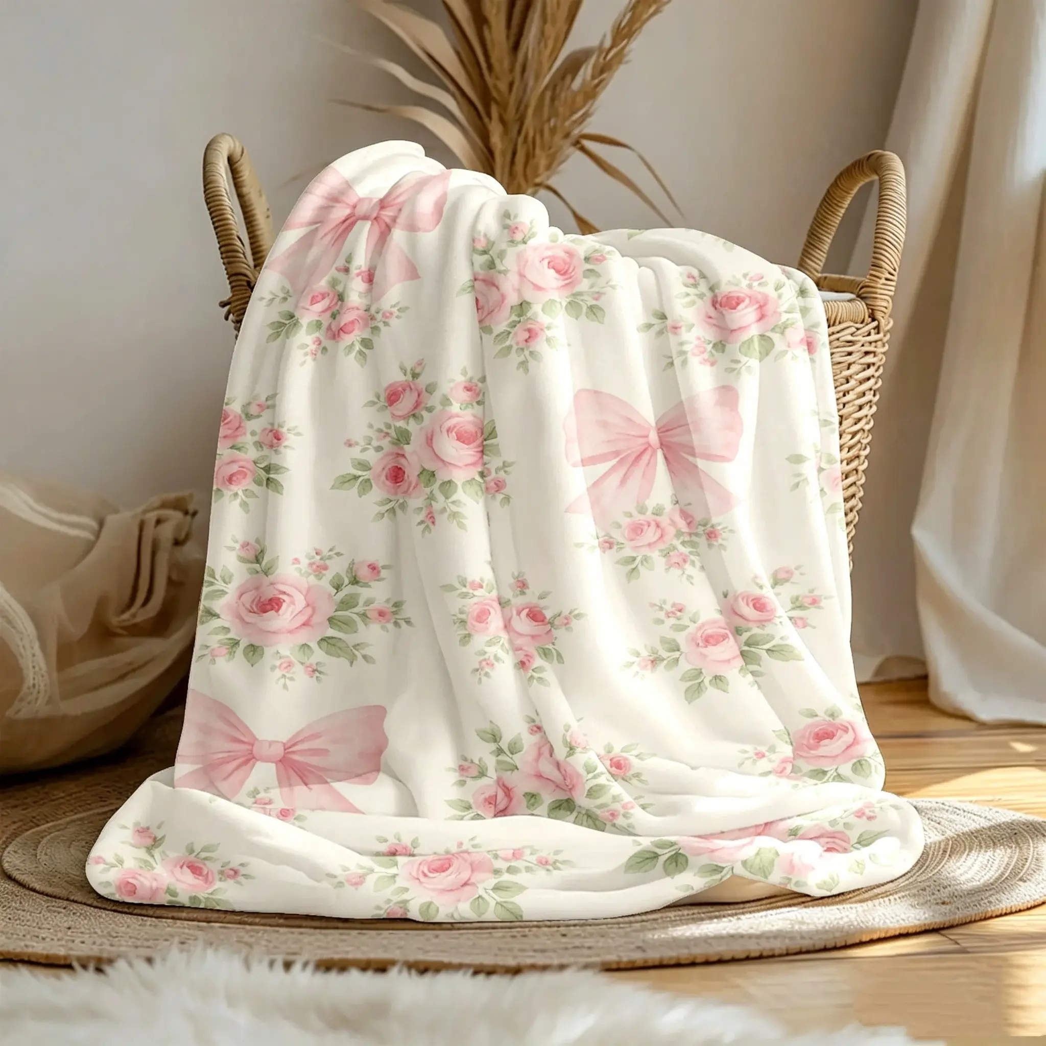 1pc French country style cozy throw blanket, large size with printed design / flannel material, suitable for cream-colored bedroom, dormitory tabletop, sofa for afternoon nap, romantic and elegant, suitable for all seasons, Soft Blanket