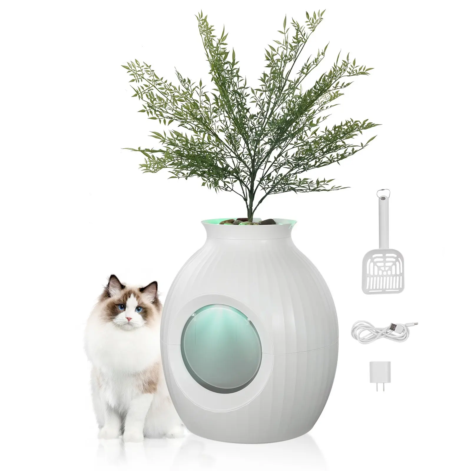 VEVOR Plant Cat Litter Box, Smart Odor Control System, Hidden Cat Litter Box with 9.48 in Large Entrance, Lighting Decoration Sturdy ABS Material, Fit for Living Room/Corner/Outdoor Pool/Patio