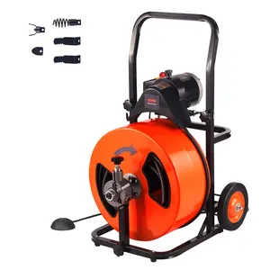 VEVOR Drain Cleaning Machine 100FTx 3/4 Inch, Sewer Snake Machine Auto Feed, Drain Auger Cleaner with 4 Cutter Air-Activated Foot Switch for 4" to 8" Pipes