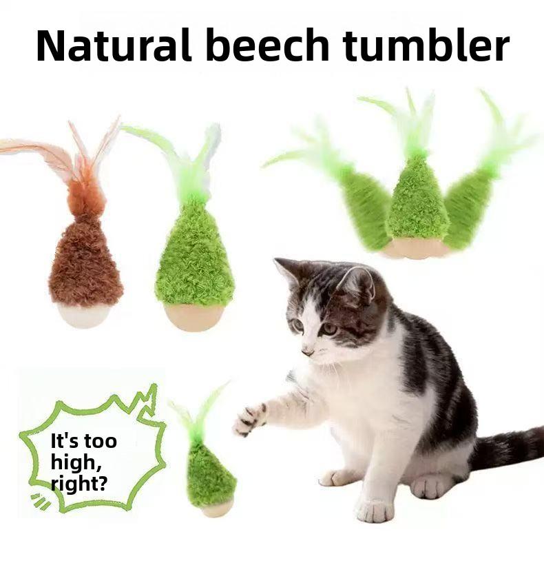 Tumbler Cat Toy - Self-Entertaining Boredom Buster with Feather Teaser - Energy-Consuming Cat Baseball for Kittens & Indoor Cats Muzzle Medium Treadmill Training