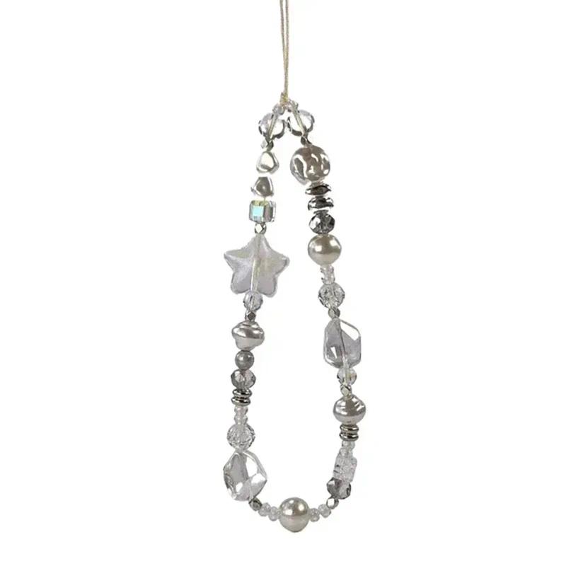 Cute Silver Butterfly Pearl Keychain on the Phone Charm Cute Lanyard Cell Phone Strap Pendant For Woman Mobile Accessories