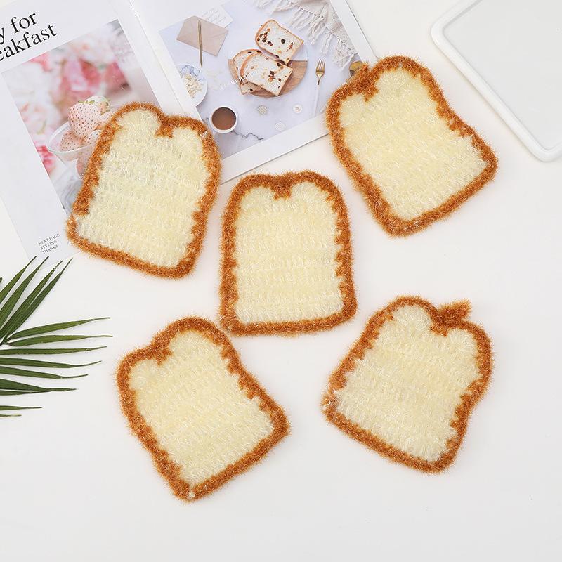 [1-3 pieces] Korean-style new toast bread dishcloth, bread-shaped bionic dishcloth, non-scratch pot cleaning cloth, thickened non-greasy dishwashing rag