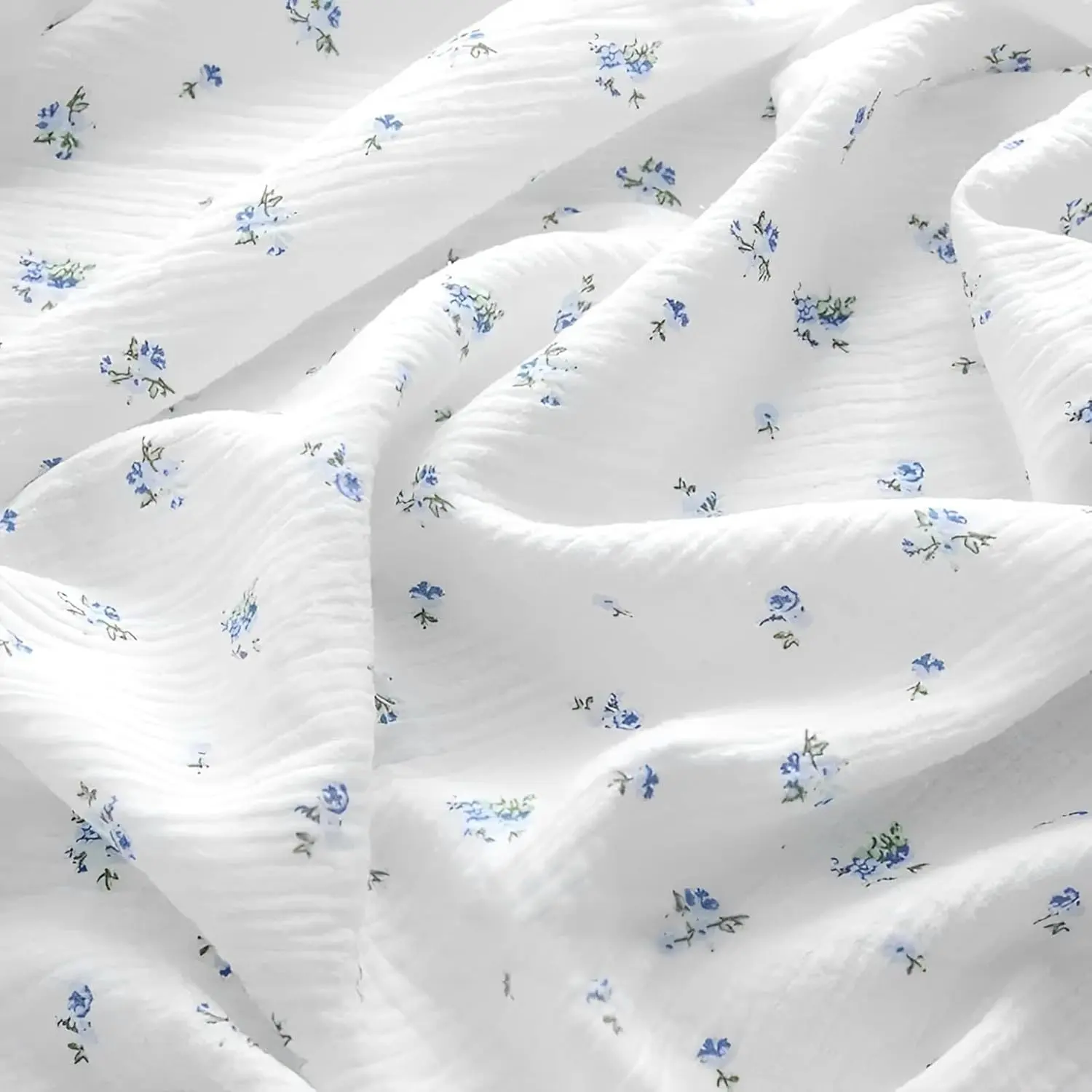 Double Gauze Cotton Fabric by the Yard - 100% Cotton Muslin for DIY Craft & Sewing, Dress, Towel, Bedding Sets, Cheesecloth, Boho Table Runner (Blue Floral, 3 Yard)Gift