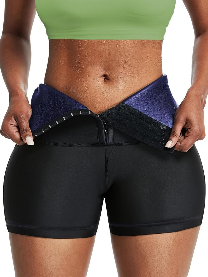 Women's Solid High Waist Sauna Shorts, Breathable Comfortable Tummy Control Hip Lift Sauna Shorts, Ladies Sportswear for Indoor Outdoor Wear, Waist Body Shaper