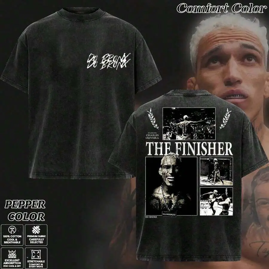 Men's Vintage Charles Oliveira "The Finisher" Cotton Short-Sleeve T-Shirt - Retro Do Bronx Lightweight Champion Graphic Tee, Menswear Tops Apparel, MMA Streetwear Gift