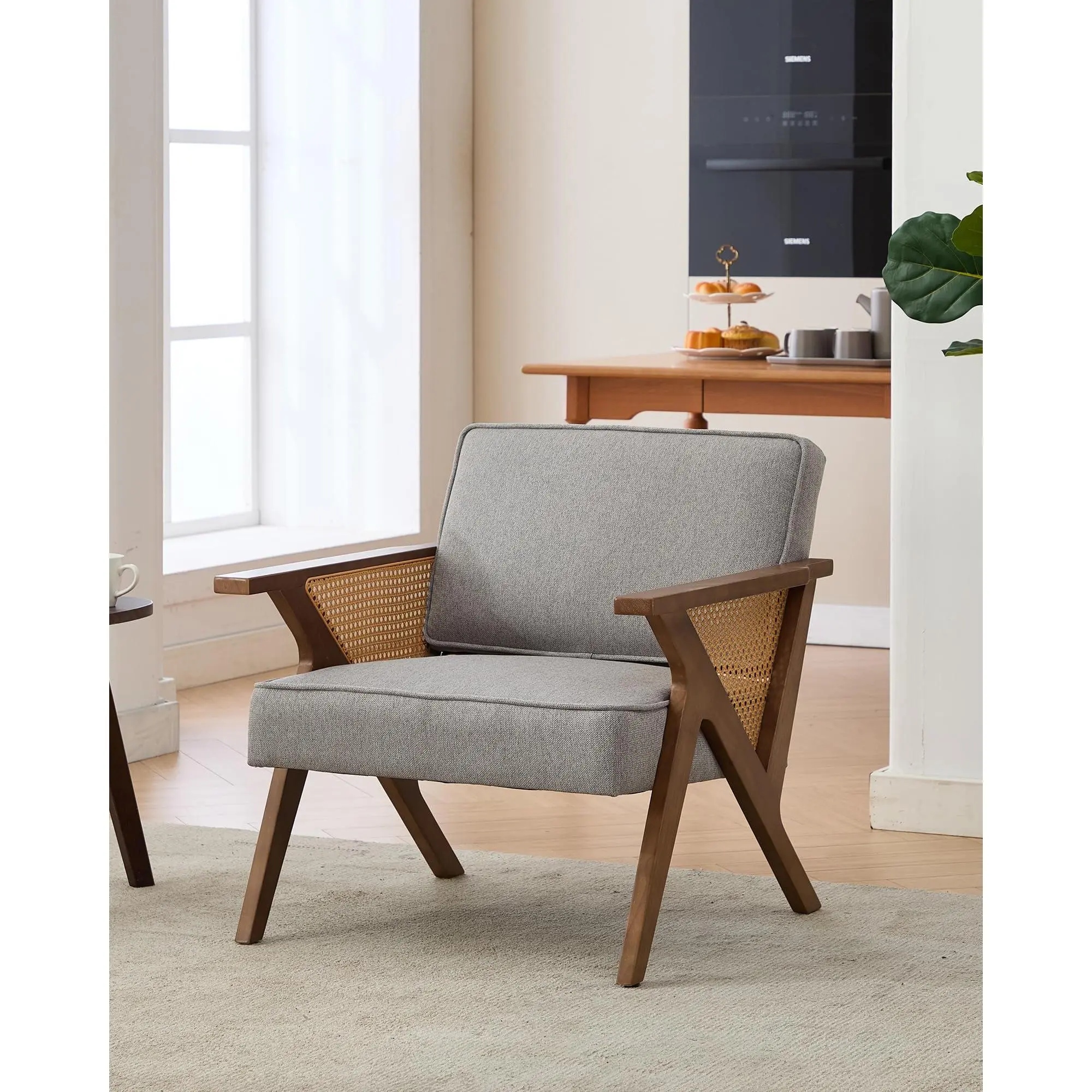 Garvee Linen Accent Chairs,Mid-Century Modern Armchair with Wood Legs for Living Room, Bedroom, Waiting Room