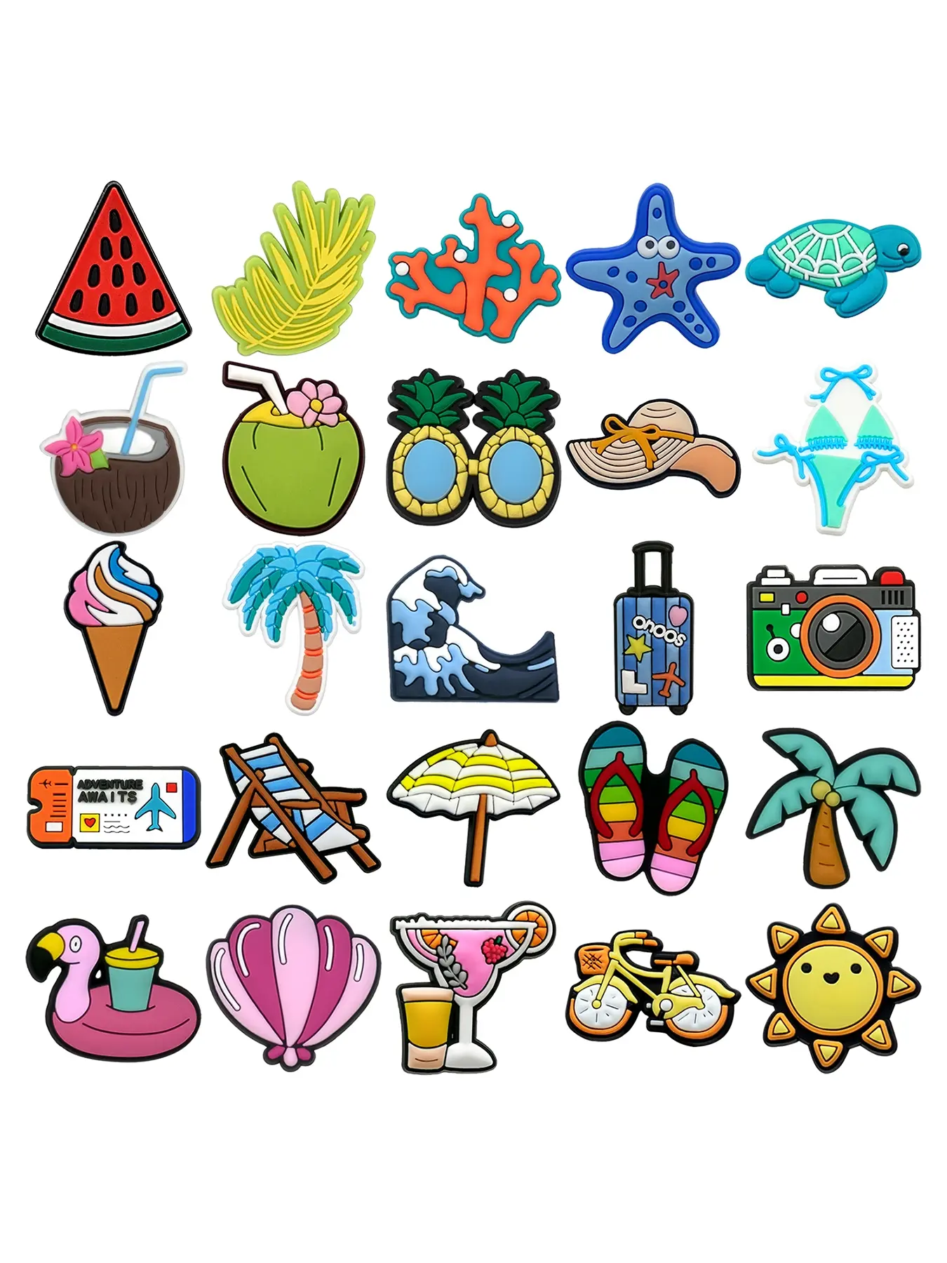 20-32pcs Cartoon Summer Beach PVC Shoe Decorations, Cross Shoe Accessories, Cute Shoe Charms for Holey Shoes and Bags, DIY Detachable Non-Toxic Material