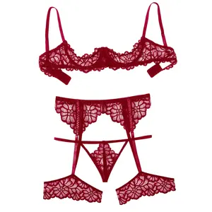 Avidlove Women Lingerie Sets with Garter Belt 3 Piece Lace Teddy Babydoll Bodysuit