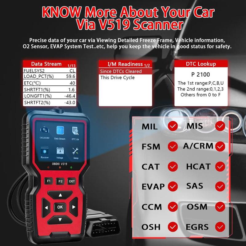 Professional OBD2 Scanner, Automotive Scan Tool, Real-time Data Car Engine Diagnostic Code Reader Tool, Car Engine Checker Tools