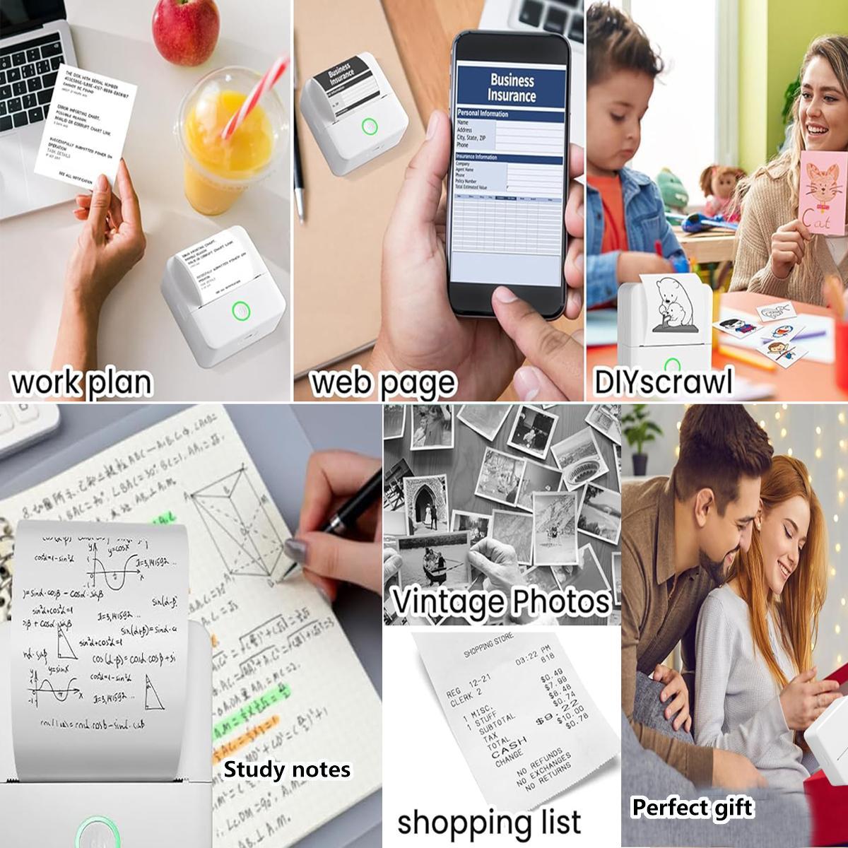 Portable Mini Printer, 1 Set USB-Powered Wireless Label Printer with Paper, Small Pocket Sticker Printer for Notes & Children's DIY Crafts, Compatible with iOS & Android