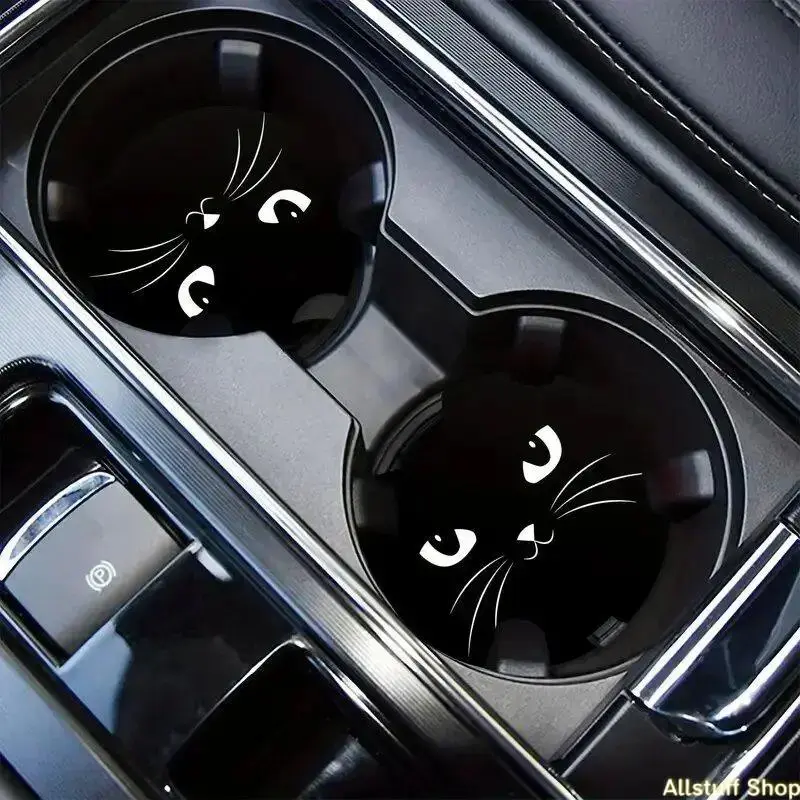2pcs Cartoon Cat Pattern Waterproof Car Coaster Set - Front Cup Holder Fit, Non-Sensitive Universal Car Decorations, DIY Bag Accessory for Luggage & Bags, Withstand Daily Use