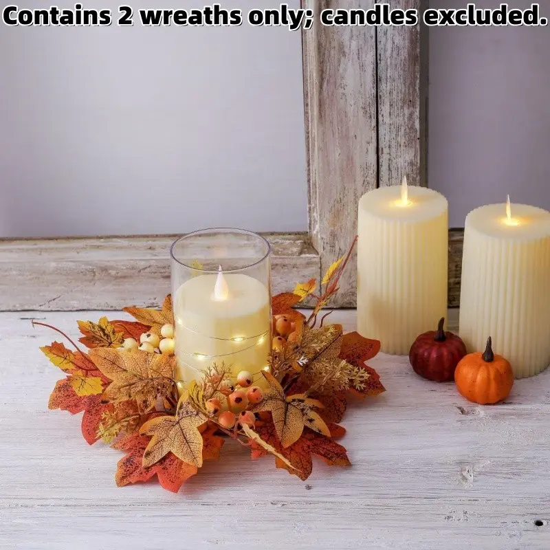 Halloween Candle Holder Decorations, 2 Pieces Latest Style, Artificial Flower Desktop Candle Holder Wreath, Festive Home Decoration