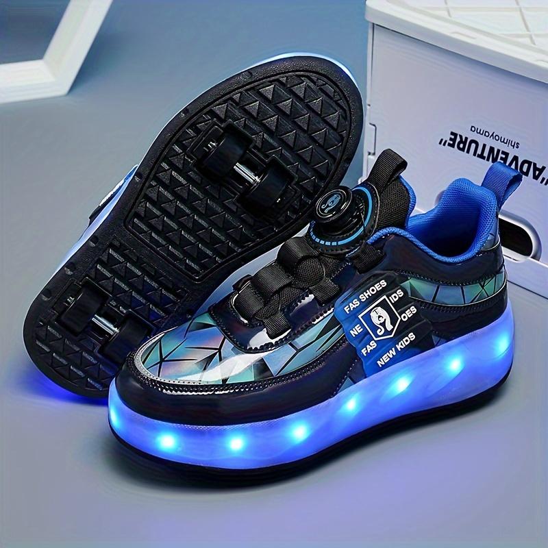 (New)Unisex Kid's Fashion LED Light Up Roller Shoes With Rotating, Comfy Detachable Wheel Skate Sneakers Boy's & Girl's Teen Outdoor