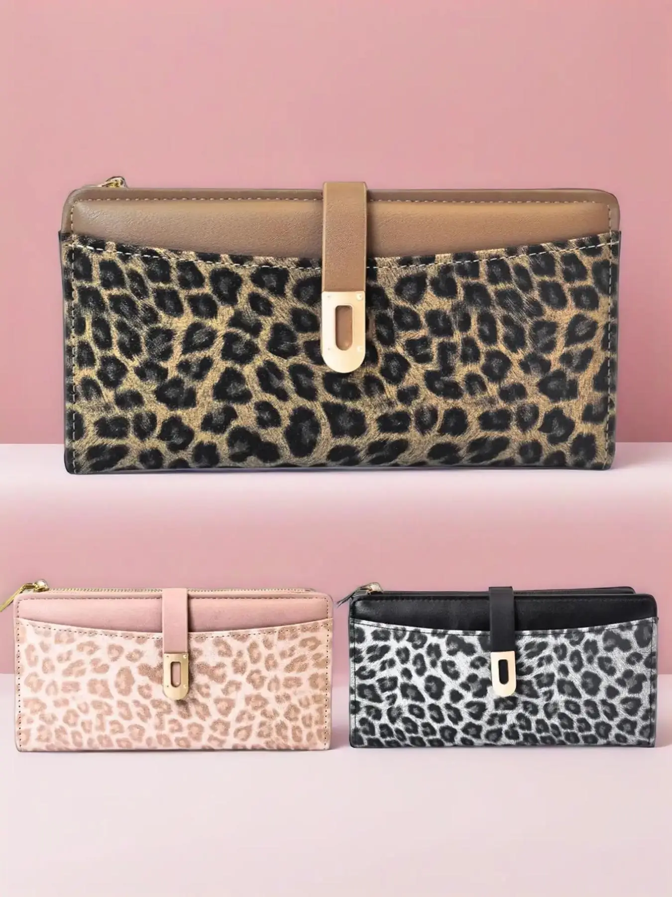 Classic Fashion Leopard Print Long Wallet, PU Material, Elegant Buckle Design, Compact and Lightweight, Ideal for ID Storage